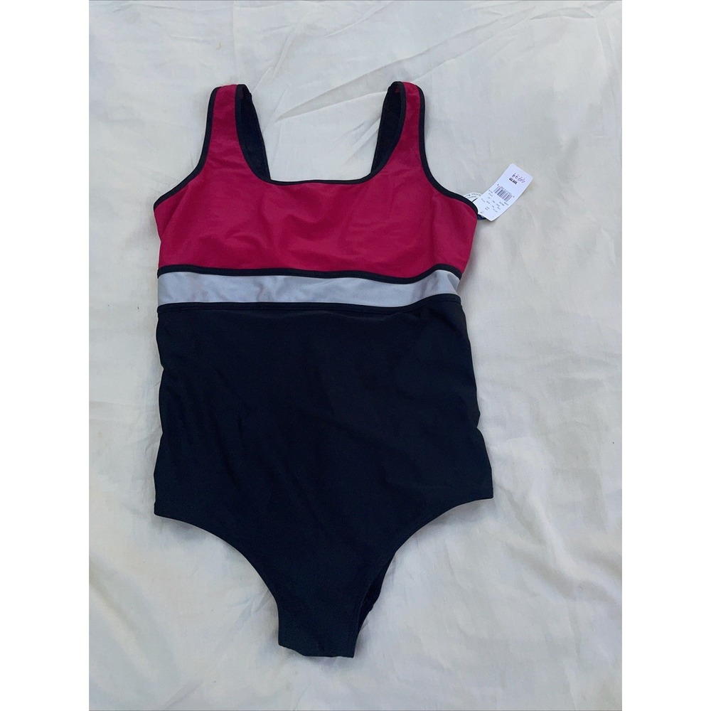 Krista Swimsuit One Piece 22W Tummy Tamer NWT Pink Silver Black